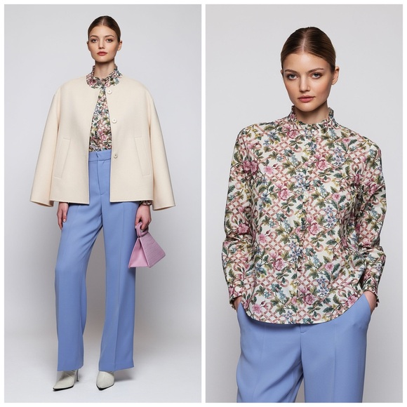 mirto Tops - Mirto 1956 Liberty Floral Print Button Front Shirt White Long Sleeve Size M